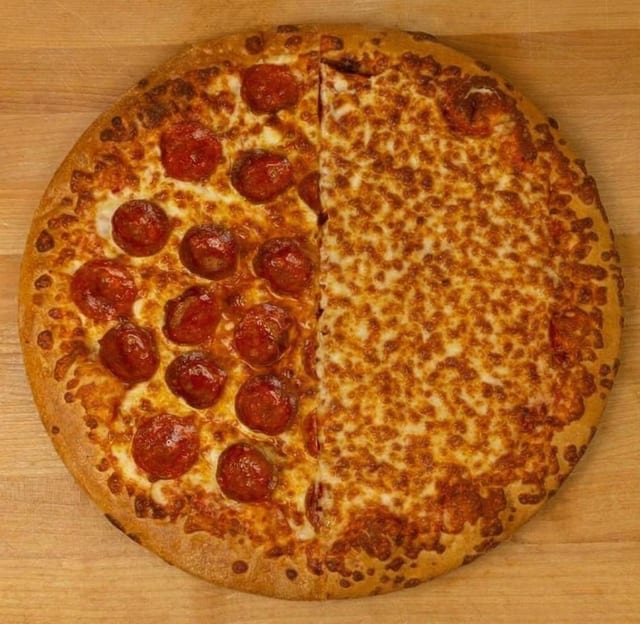 Half Pepperoni and Half Cheese.