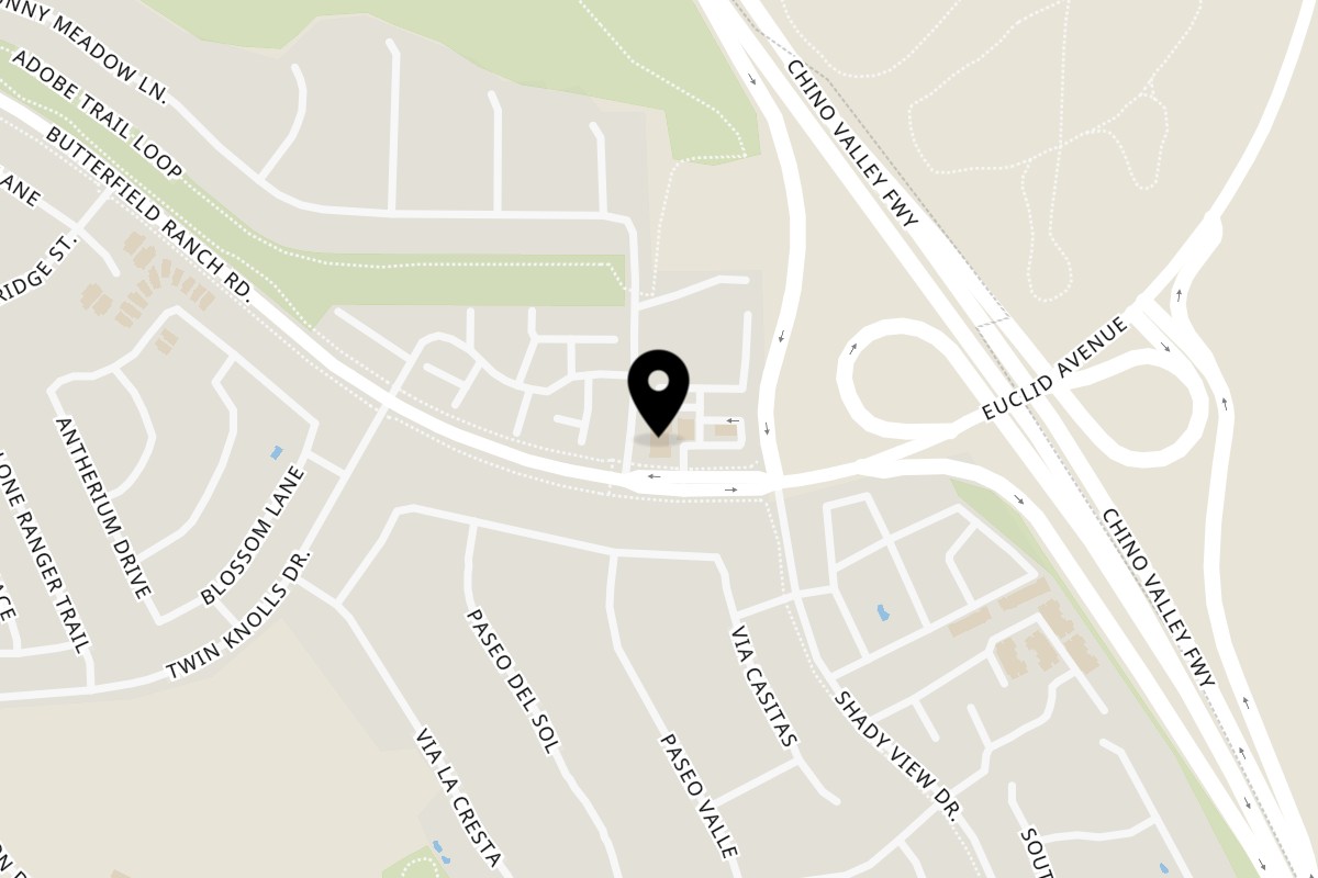 Map showing the location of Dough Bros Chino Hills on 6510 Butterfield Ranch Rd in Chino Hills